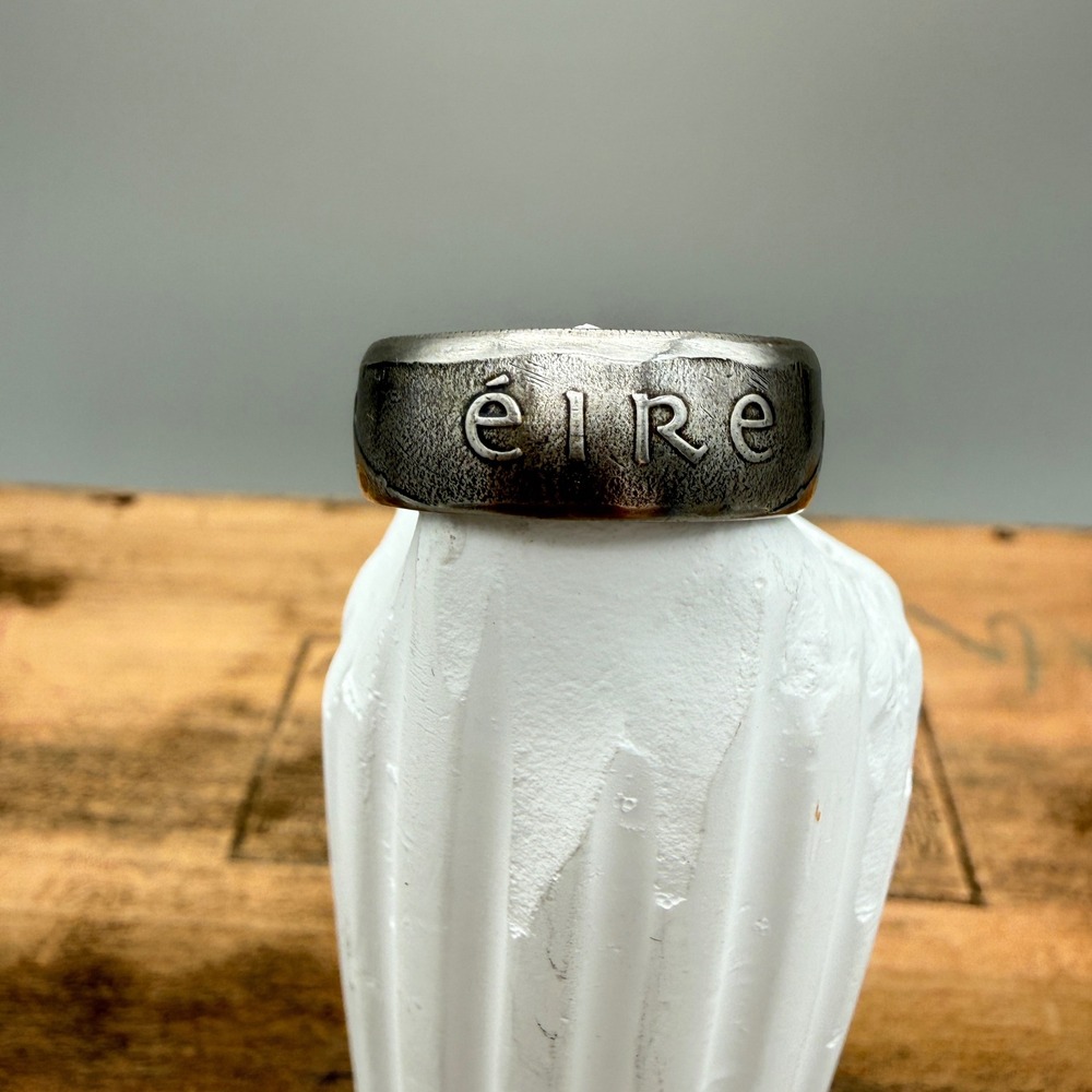 1980 Eire Ireland Coin Ring Handcrafted Irish 50 Pence Jewelry Size 8.5 Silver